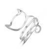925 Sterling Silver Personalized Silver Cat Wound Drawing Cute Outline Ring
