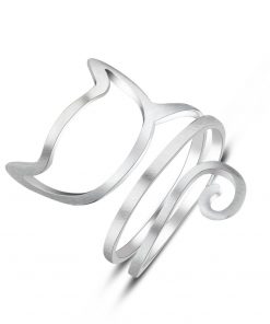 925 Sterling Silver Personalized Silver Cat Wound Drawing Cute Outline Ring