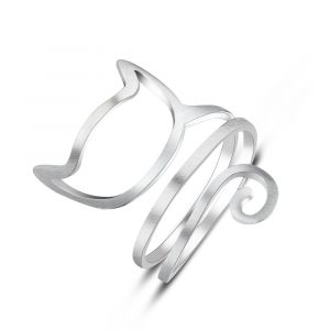 925 Sterling Silver Personalized Silver Cat Wound Drawing Cute Outline Ring